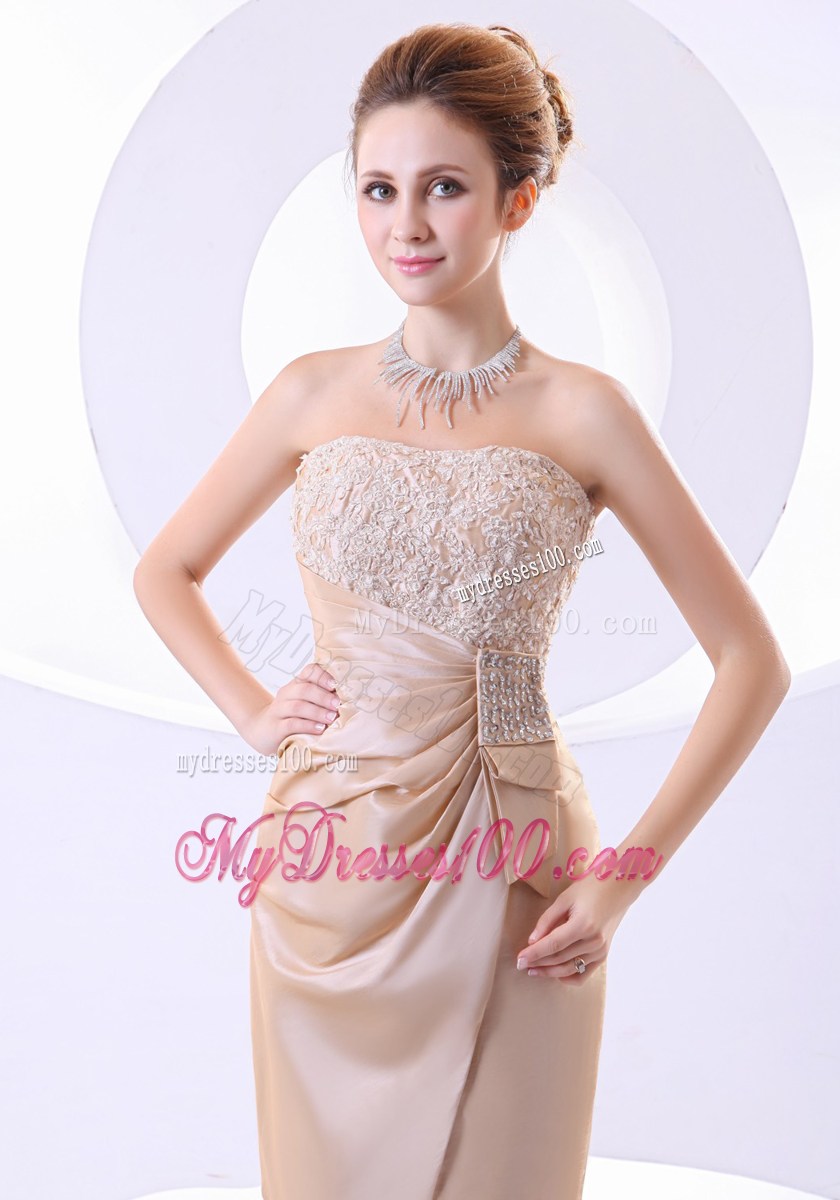 Beading and Lace Decorate Bodice Strapless Mini-length Champagne 2013 Prom Dress