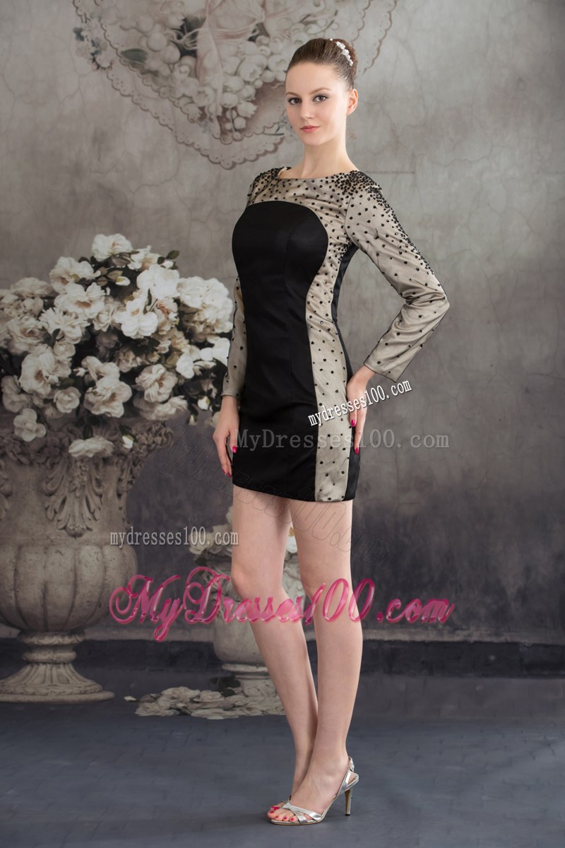 Black Scoop Column Short 2013 Prom Dress with Long Sleeves
