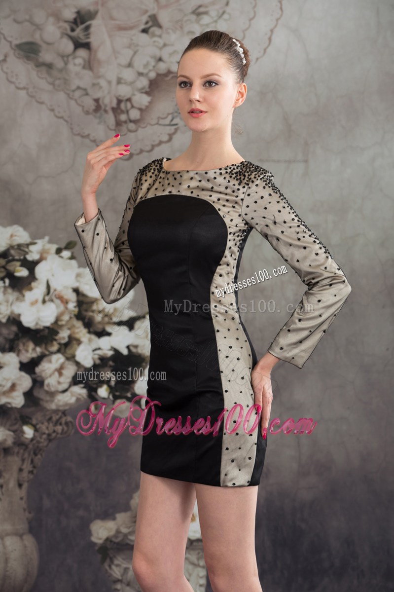 Black Scoop Column Short 2013 Prom Dress with Long Sleeves