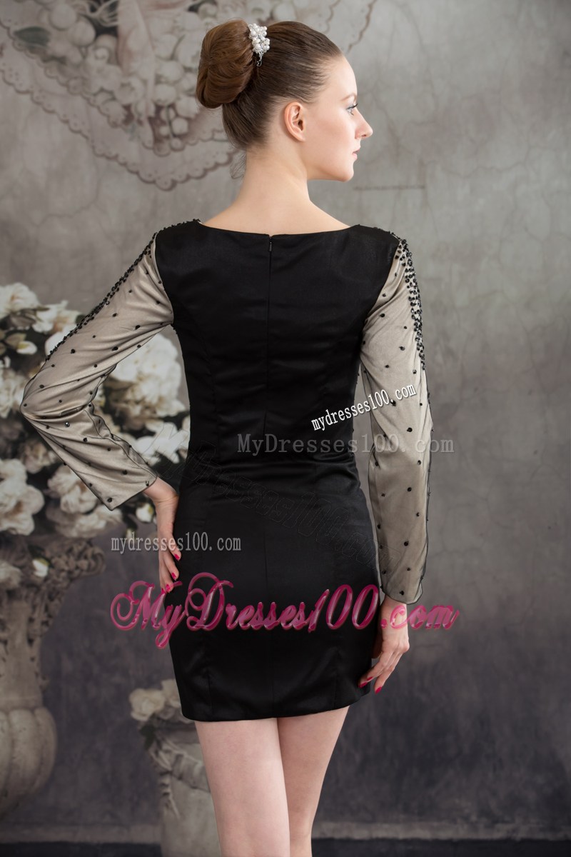 Black Scoop Column Short 2013 Prom Dress with Long Sleeves