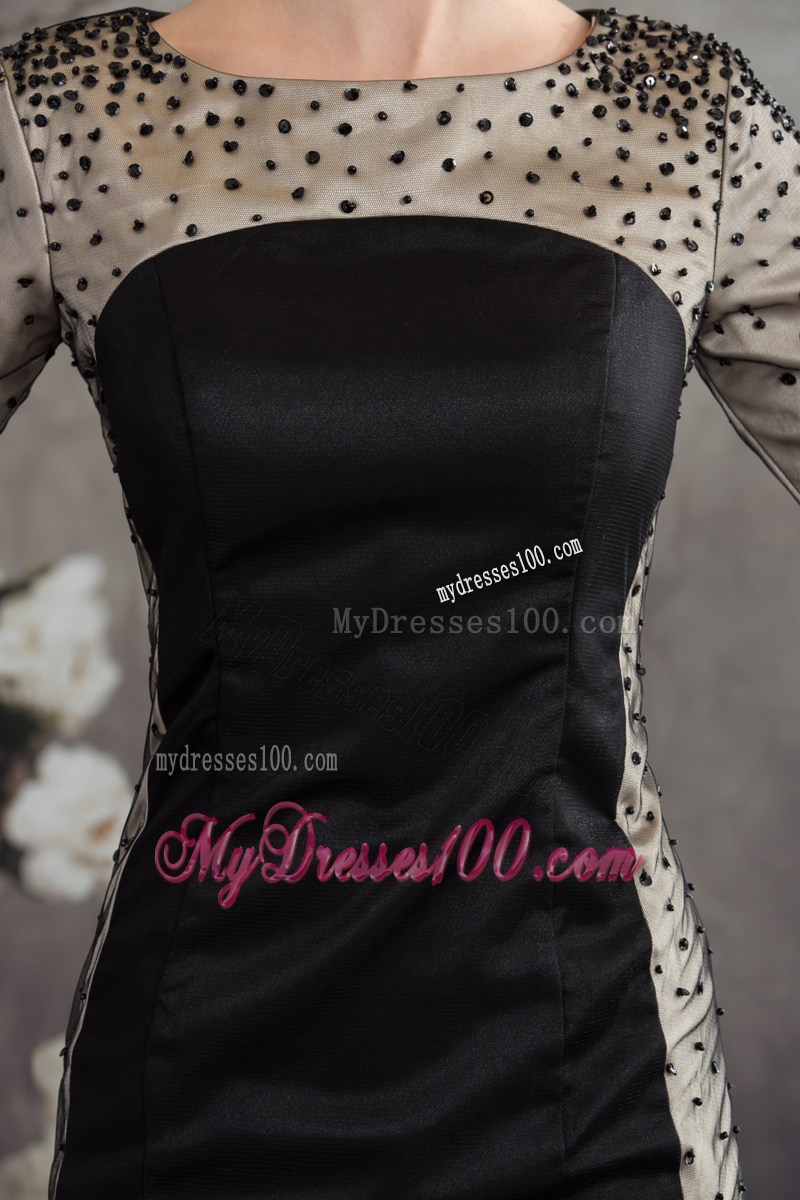Black Scoop Column Short 2013 Prom Dress with Long Sleeves