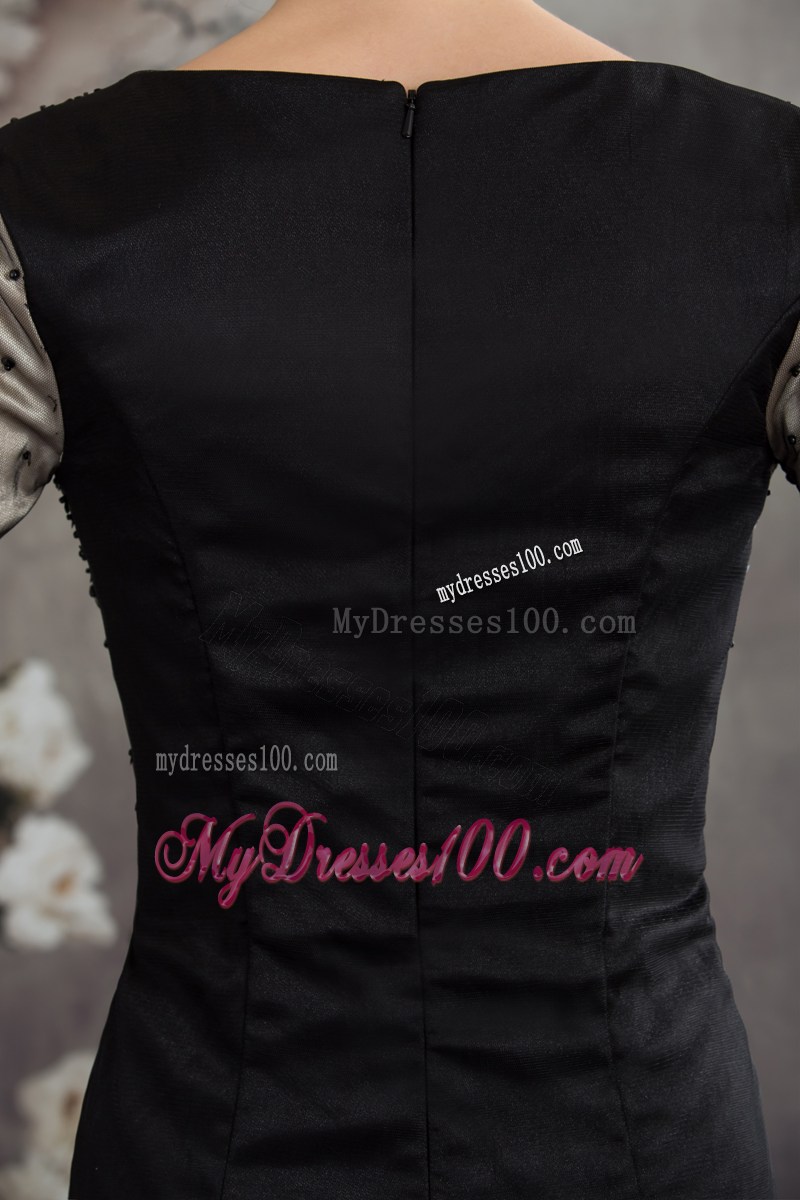 Black Scoop Column Short 2013 Prom Dress with Long Sleeves