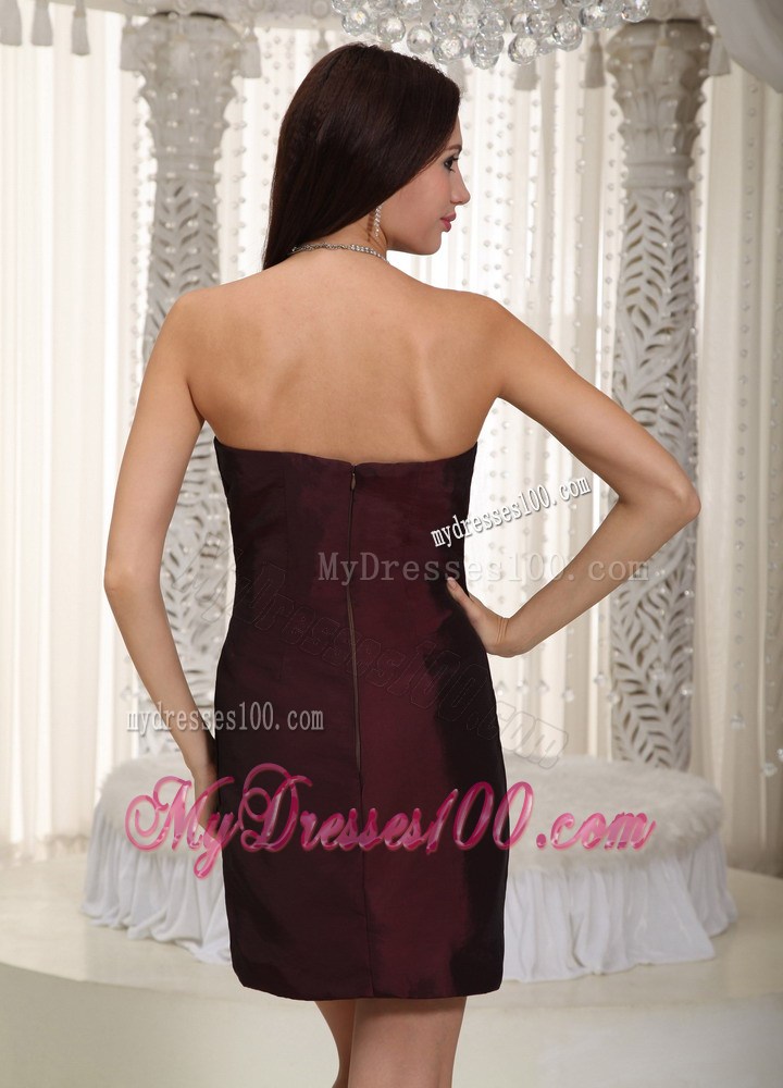 Burgundy Column Strapless Mini-length Beading Nightclub Dress