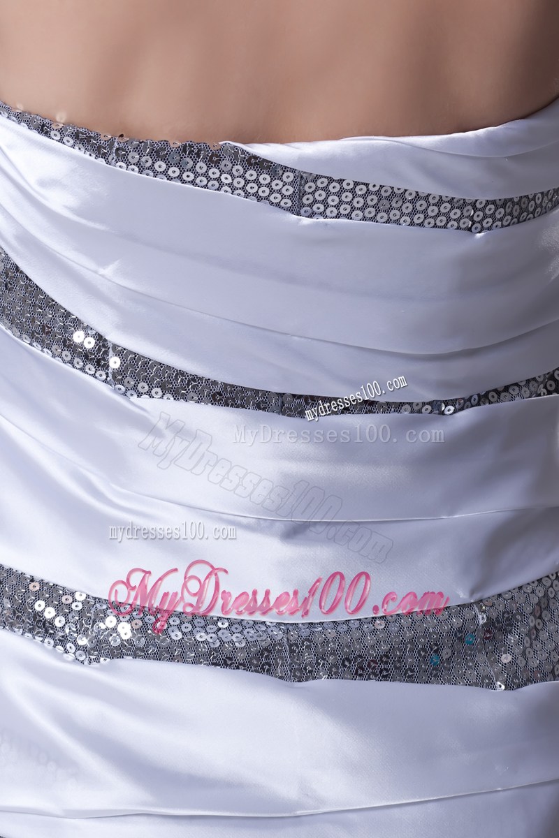 Cheap Column Strapless Ruche Sequins Nightclub Dress in Silver