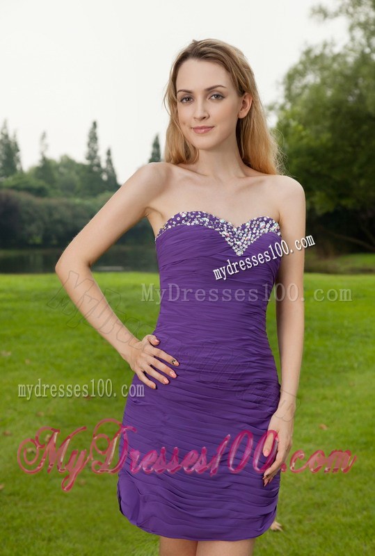 Purple Column Sweetheart Short Nightclub Dress with Ruche