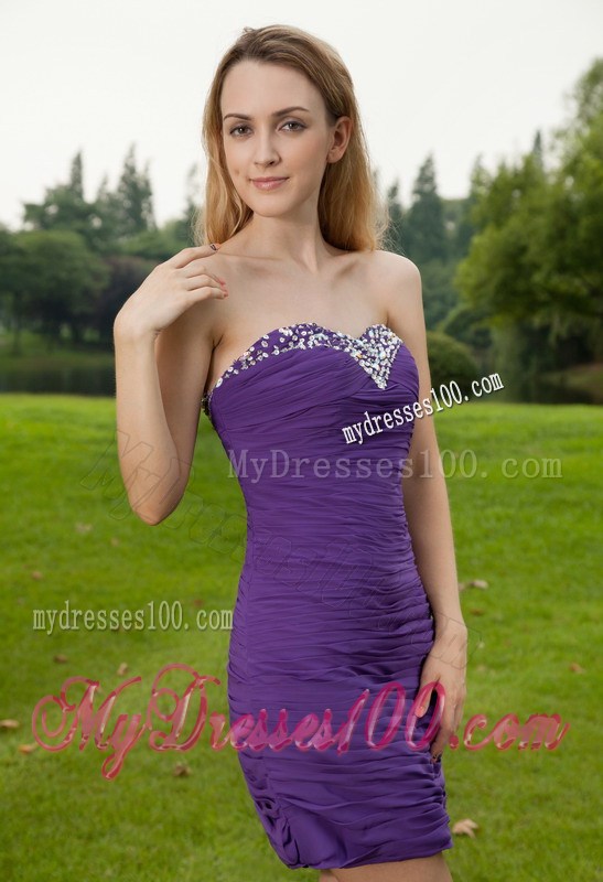 Purple Column Sweetheart Short Nightclub Dress with Ruche