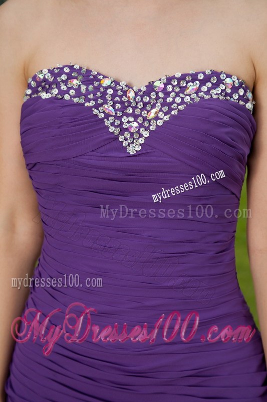 Purple Column Sweetheart Short Nightclub Dress with Ruche