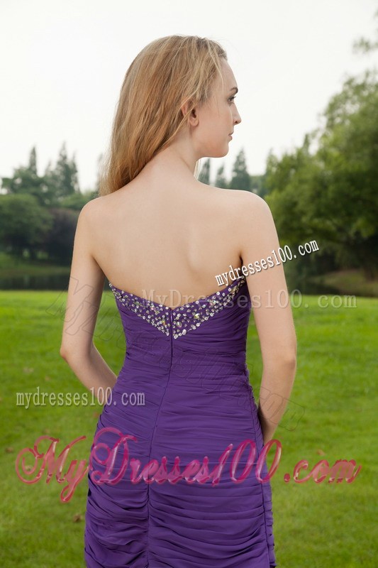 Purple Column Sweetheart Short Nightclub Dress with Ruche