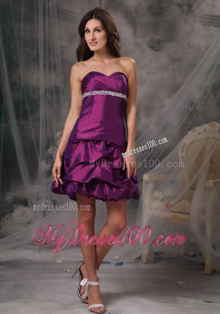 Eggplant Sweetheart Beading Mini-length Nightclub Dress in Purple