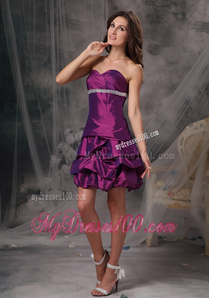 Eggplant Sweetheart Beading Mini-length Nightclub Dress in Purple