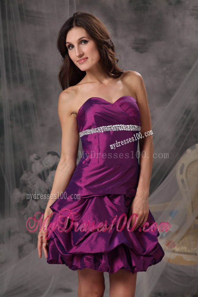 Eggplant Sweetheart Beading Mini-length Nightclub Dress in Purple
