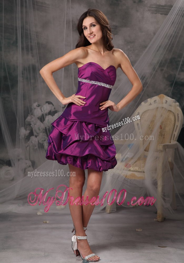 Eggplant Sweetheart Beading Mini-length Nightclub Dress in Purple