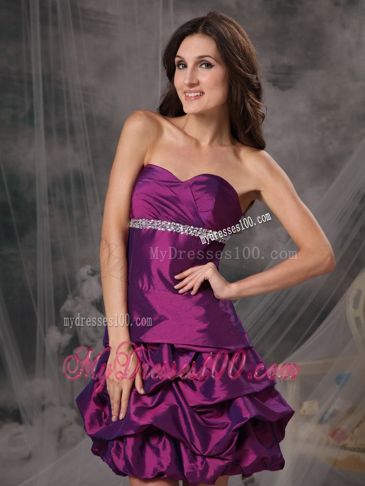 Eggplant Sweetheart Beading Mini-length Nightclub Dress in Purple