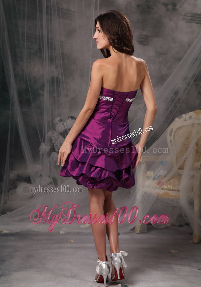 Eggplant Sweetheart Beading Mini-length Nightclub Dress in Purple