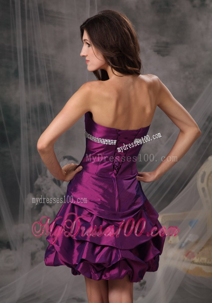 Eggplant Sweetheart Beading Mini-length Nightclub Dress in Purple