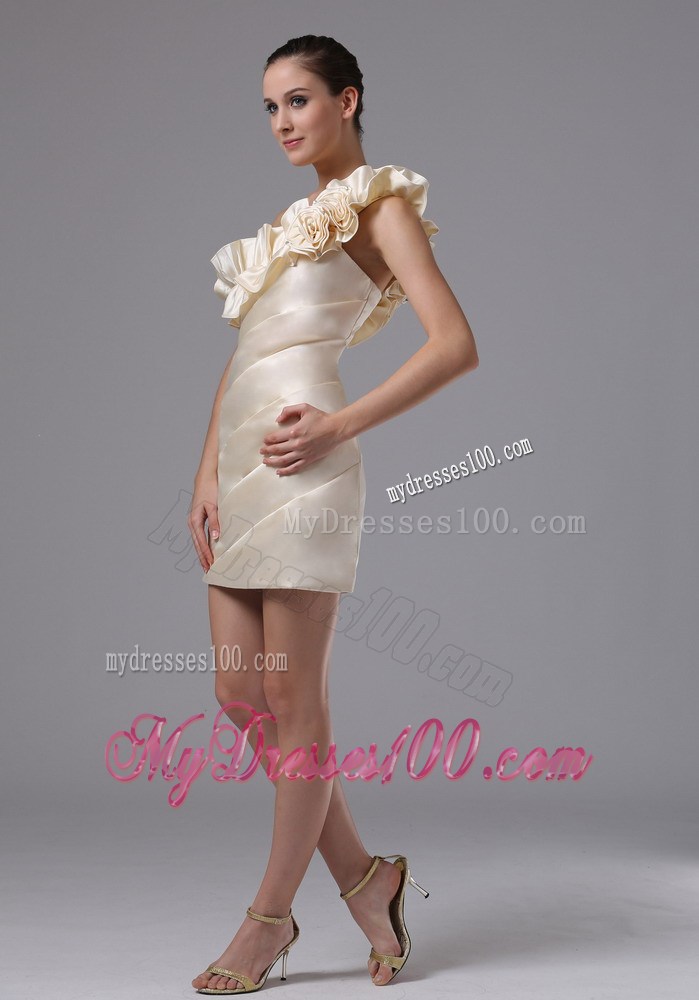 Champagne One Shoulder Hand Made Flowers For Nightclub Dress