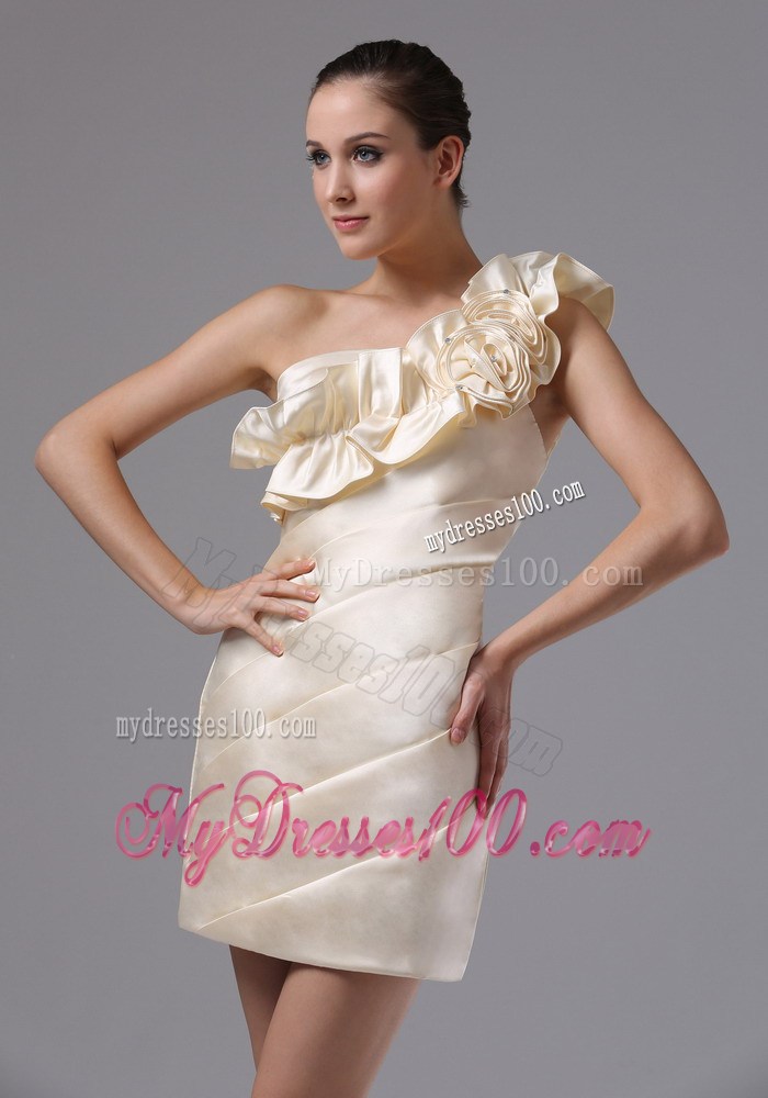 Champagne One Shoulder Hand Made Flowers For Nightclub Dress