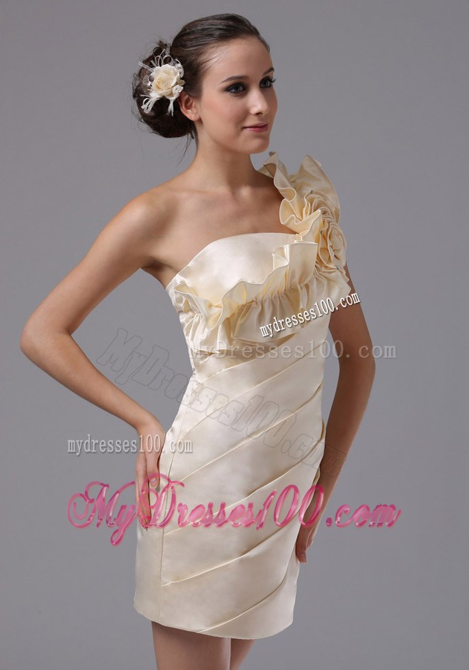 Champagne One Shoulder Hand Made Flowers For Nightclub Dress