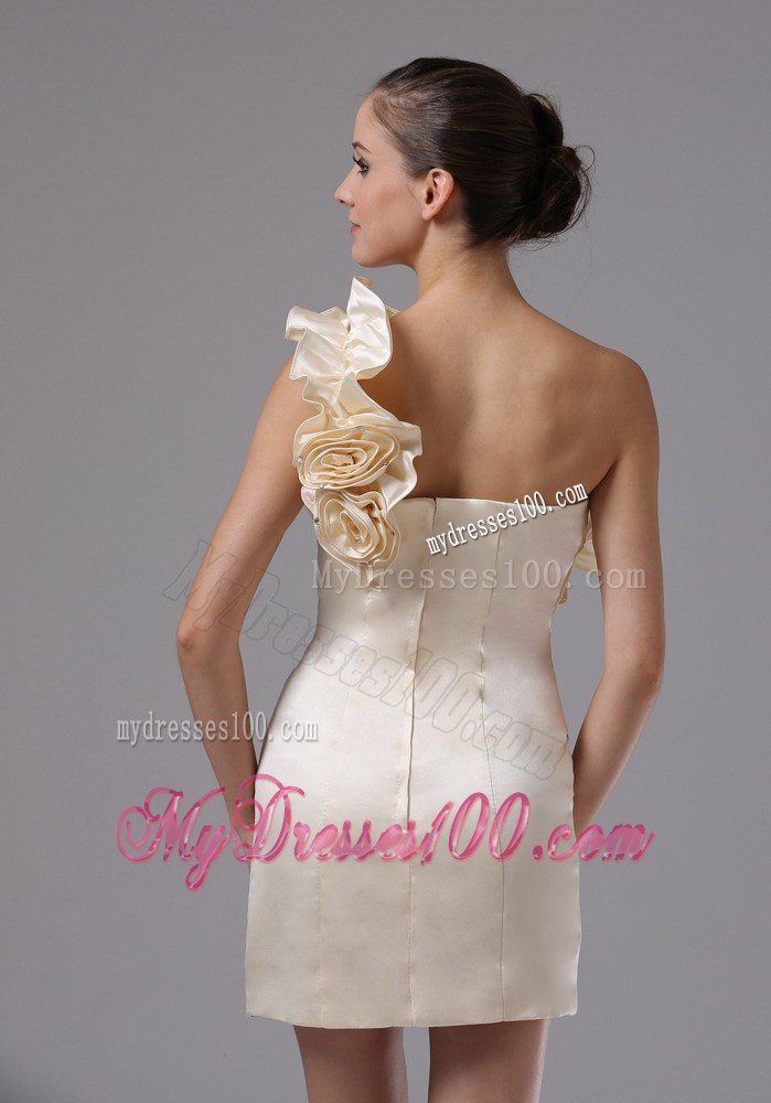 Champagne One Shoulder Hand Made Flowers For Nightclub Dress
