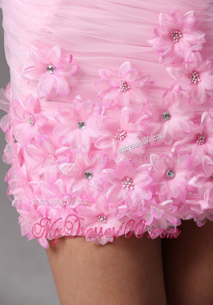 Baby Pink Short Sweetheart Nightclub Dress with Hand Made Flowers