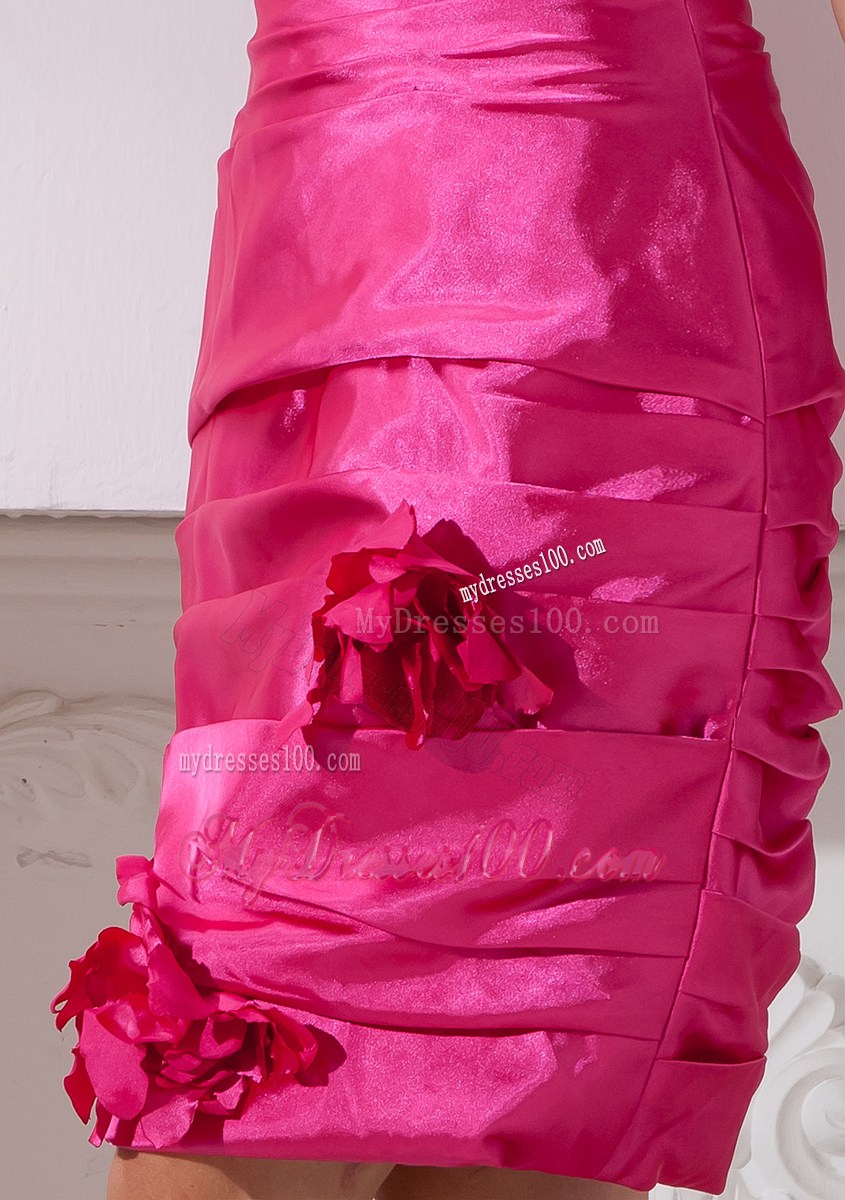 Strapless Hand Made Flowers Short Nightclub Dress in Hot Pink