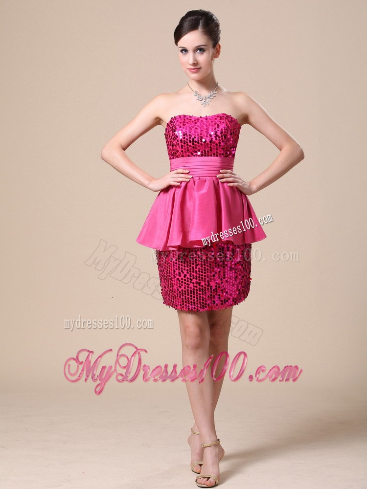 Paillette Over Skirt Strapless Hot Pink For 2013 Nightclub Dress