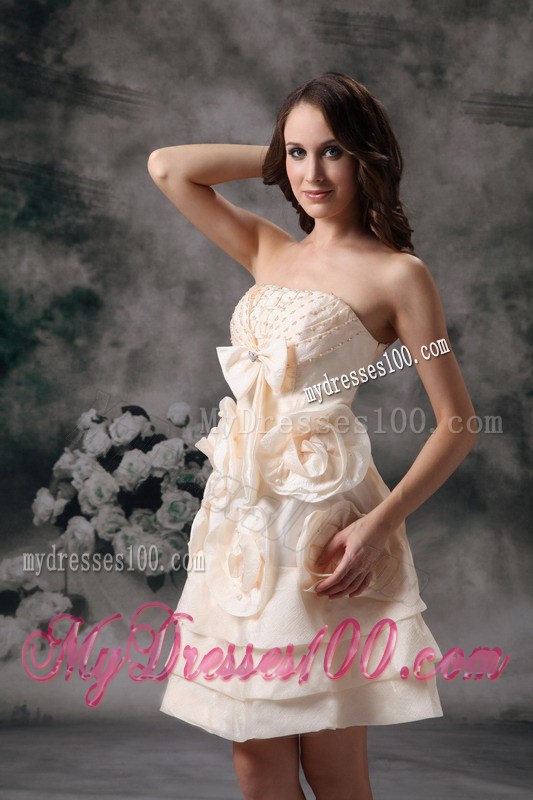Champagne Knee-length Nightclub Dress with Beading and Flowers