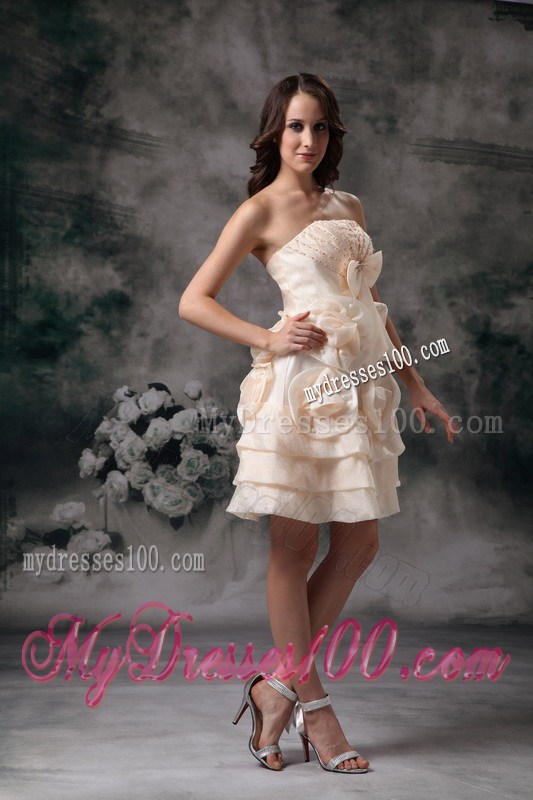 Champagne Knee-length Nightclub Dress with Beading and Flowers