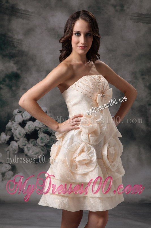 Champagne Knee-length Nightclub Dress with Beading and Flowers