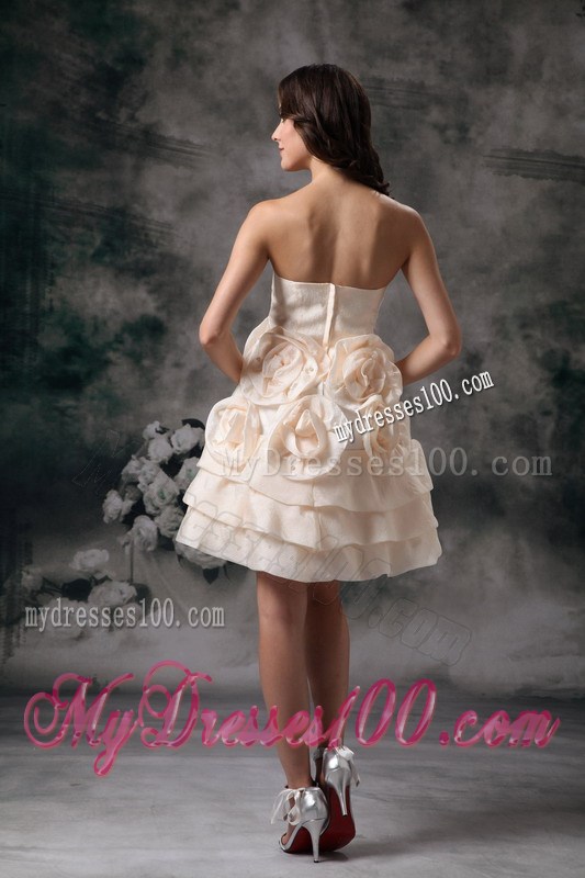 Champagne Knee-length Nightclub Dress with Beading and Flowers