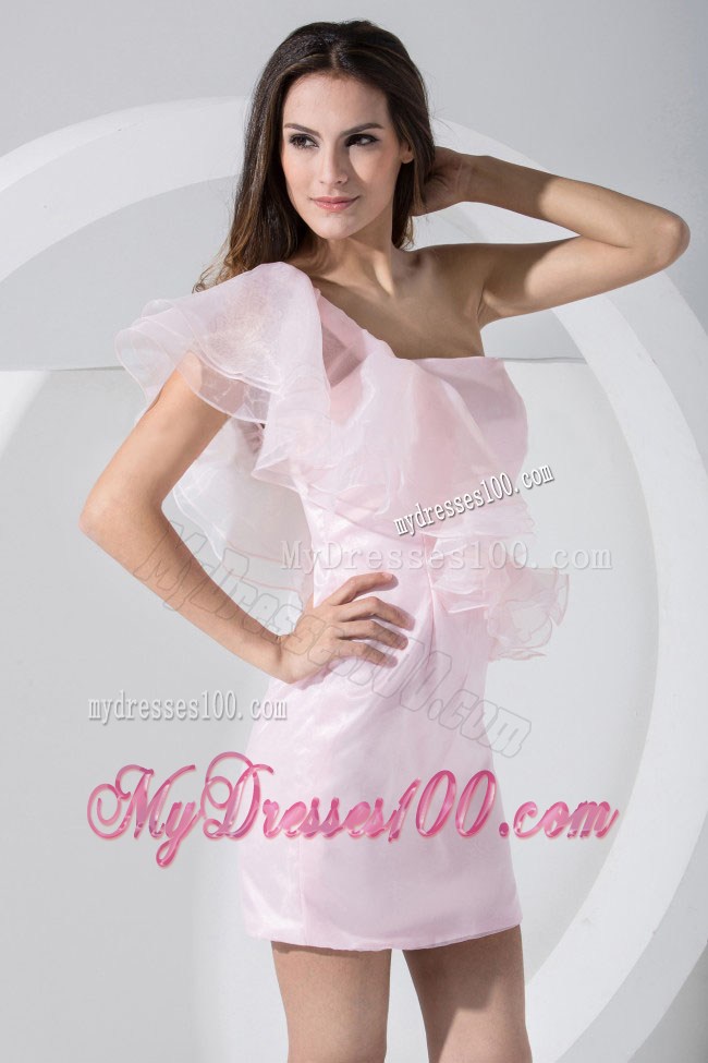 Latest Light Pink Column One Shoulder Mini-length Nightclub Dress