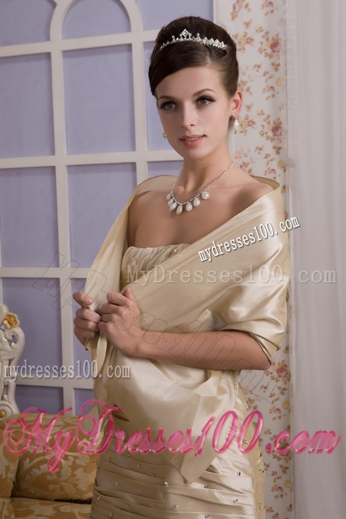 Champagne Column Strapless Beading and Ruche Nightclub Dress