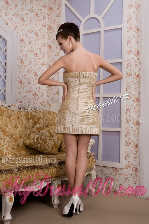 Champagne Column Strapless Beading and Ruche Nightclub Dress