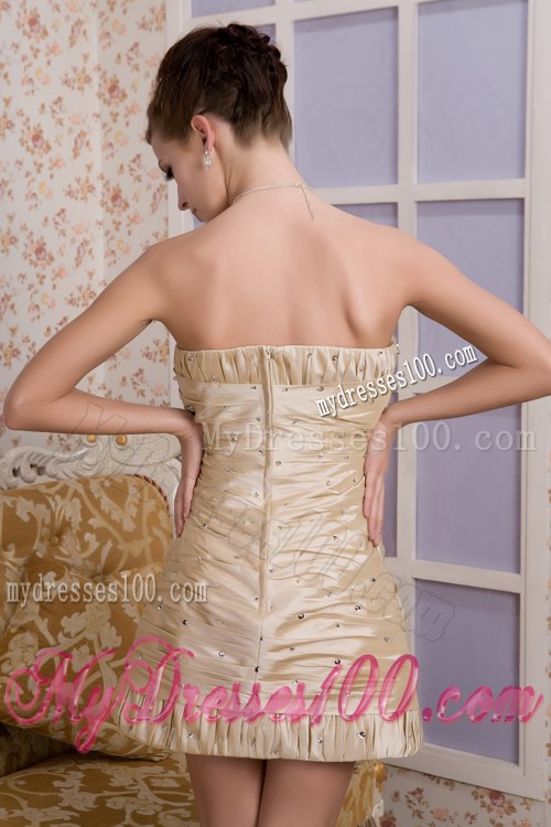 Champagne Column Strapless Beading and Ruche Nightclub Dress