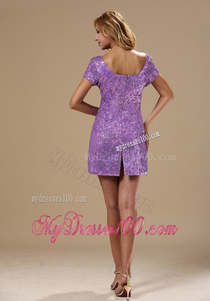 Paillette Over Skirt Mini-length Scoop Short Sleeves Sexy Style 2013 Prom / Homecoming Dress
