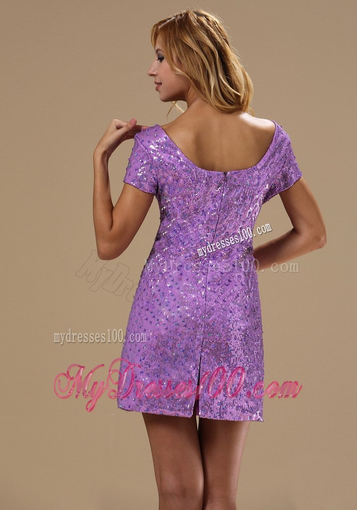 Paillette Over Skirt Mini-length Scoop Short Sleeves Sexy Style 2013 Prom / Homecoming Dress