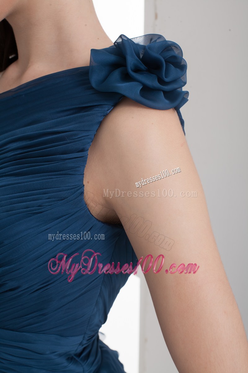 Navy Blue One Shoulder Ruching Mini-length Prom Dress