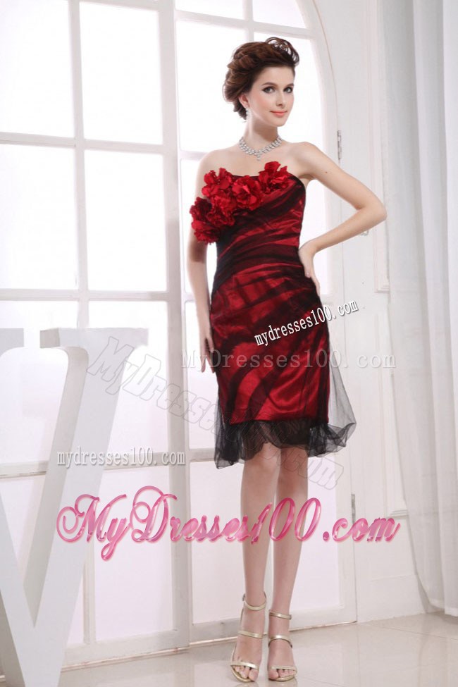 One Shoulder Hand Made Flowers Knee-length Red Nightclub Dress
