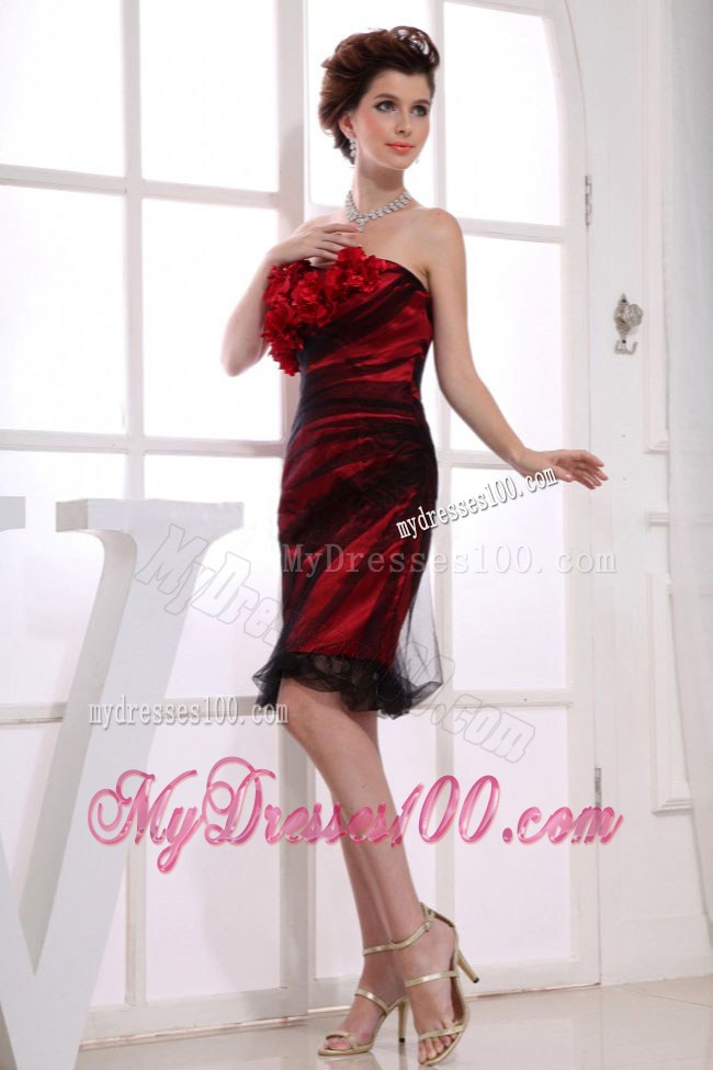One Shoulder Hand Made Flowers Knee-length Red Nightclub Dress