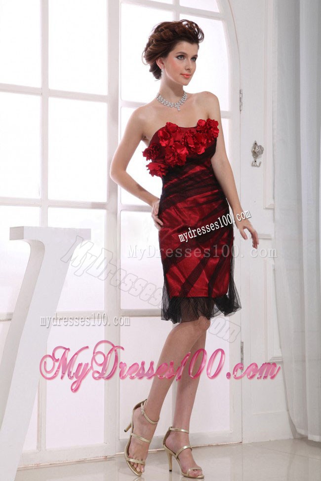 One Shoulder Hand Made Flowers Knee-length Red Nightclub Dress