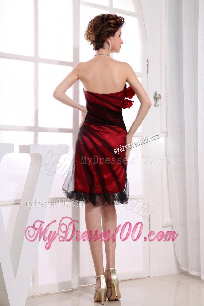 One Shoulder Hand Made Flowers Knee-length Red Nightclub Dress