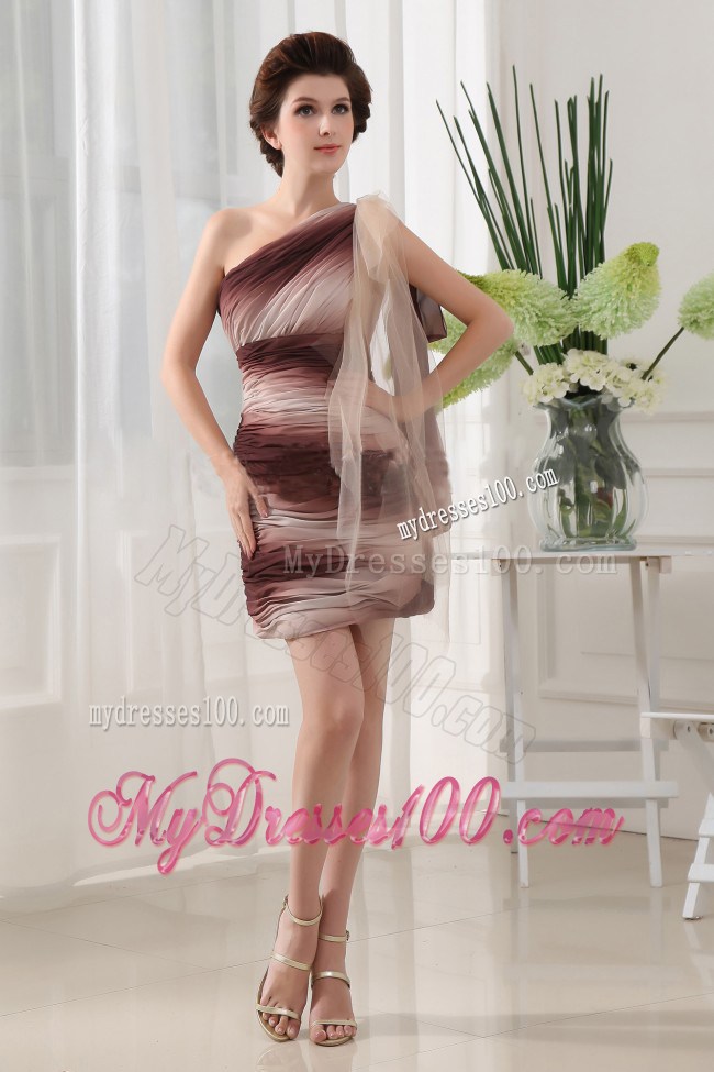 One Shoulder and Ombre Color For Short Prom Dress