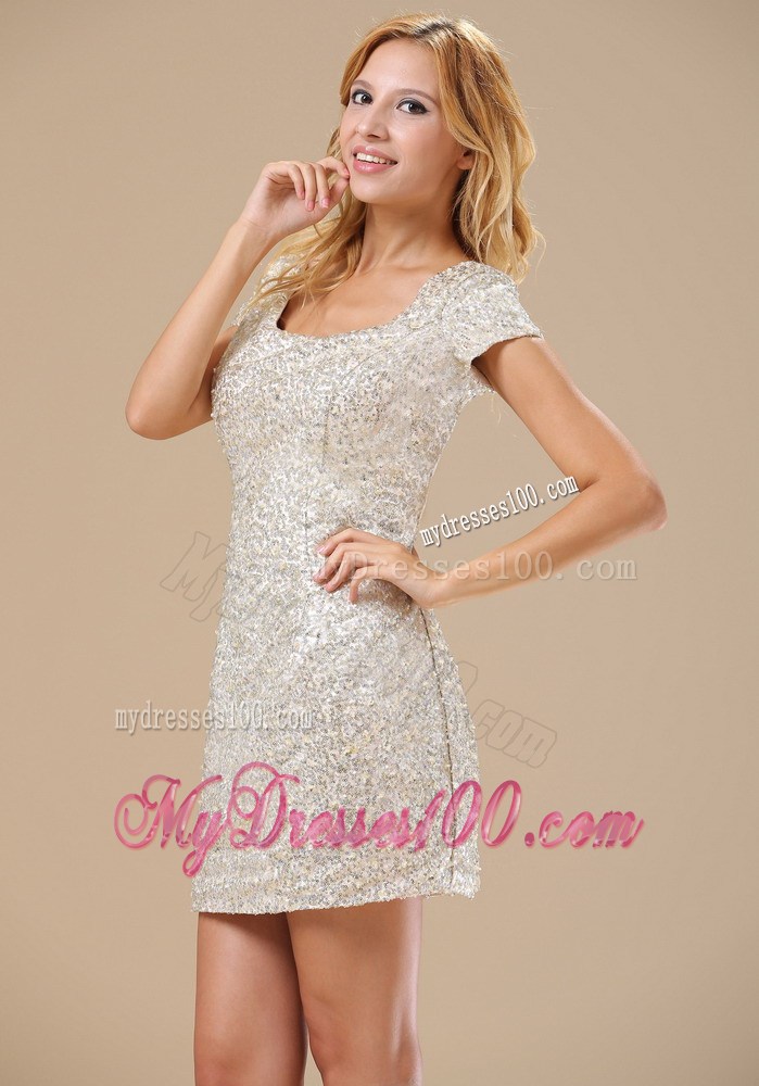 Paillette Over Skirt Mini-length Scoop Short Sleeves Sexy Style 2013 Prom Celebrity Dress