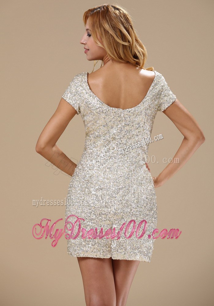 Paillette Over Skirt Mini-length Scoop Short Sleeves Sexy Style 2013 Prom Celebrity Dress