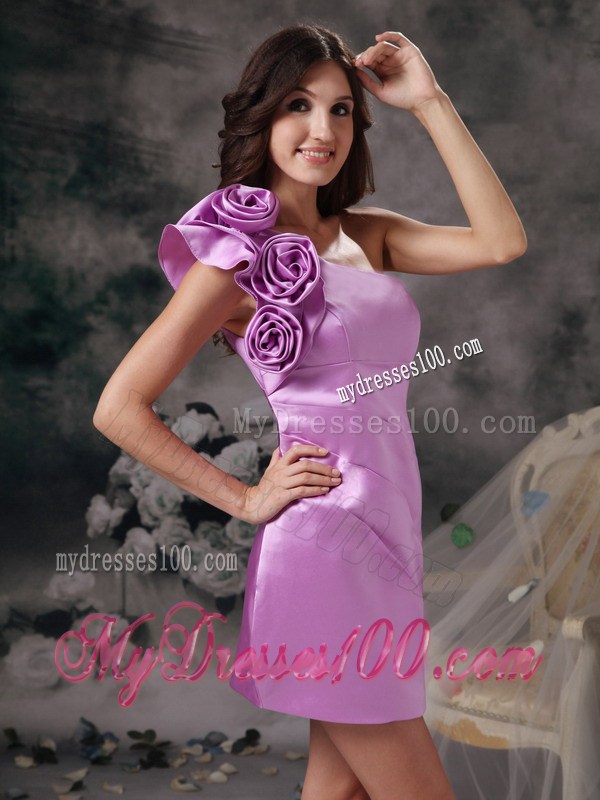 Lavender Column One Shoulder Hand Made Flowers Nightclub Dress