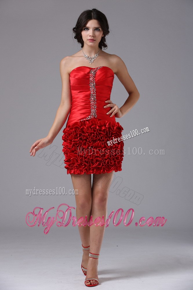 Ruched Bodice and Beading Mini-length Nightclub Dress in Red