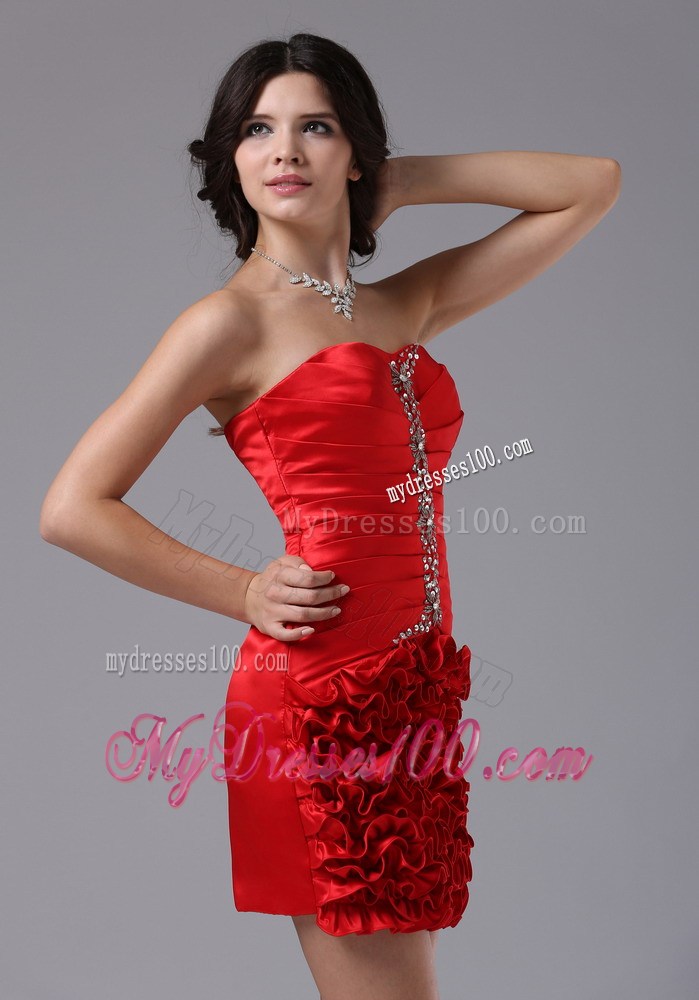 Ruched Bodice and Beading Mini-length Nightclub Dress in Red