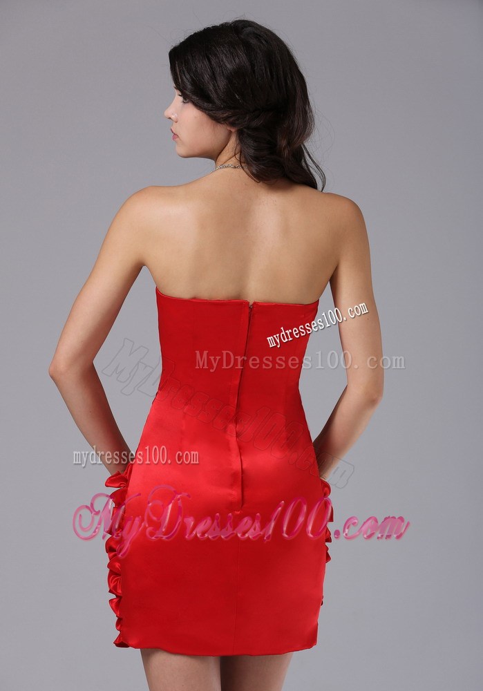 Ruched Bodice and Beading Mini-length Nightclub Dress in Red