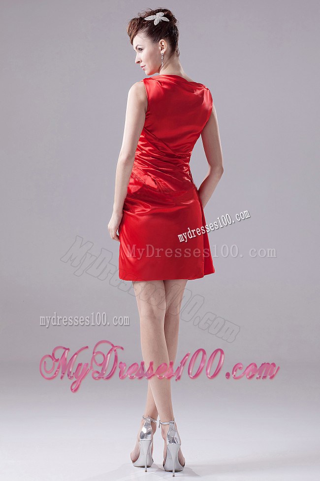 Elegant Red Mini-length Ruching 2013 Nightclub Dress with Bateau