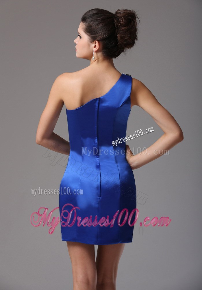 2013 Blue One Shoulder Hand Made Flowers Sequins Nightclub Dress